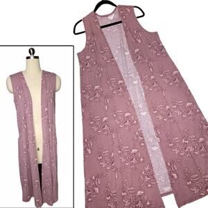 LuLaRoe Joy Vest Floral Small NEW Pink Micro Polka Dot Longline Duster Cardigan